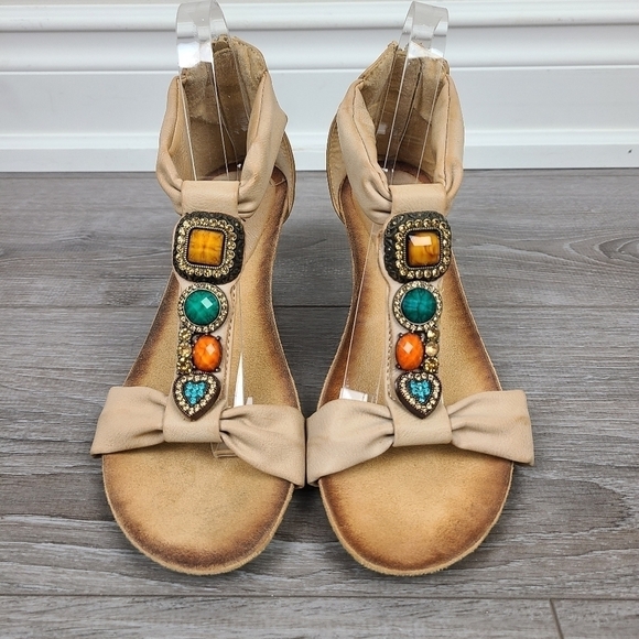 Tan Women's Casual Wedge Bohemian Jeweled Sandals Size 7.5 - Picture 6 of 17